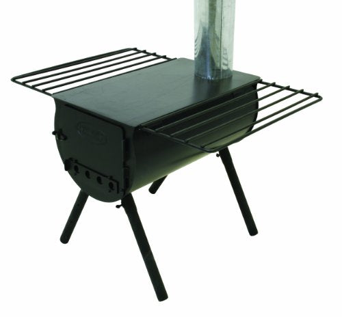 Camp Chef Alpine CS14 Heavy Duty Cylinder Wood Stove with Flat Surface & Chimney System - Portable Outdoor Camping Stove