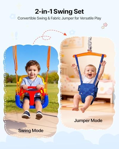 Toddler Swing and Jumper Set with Foldable A-Frame - Orange & Blue Variation