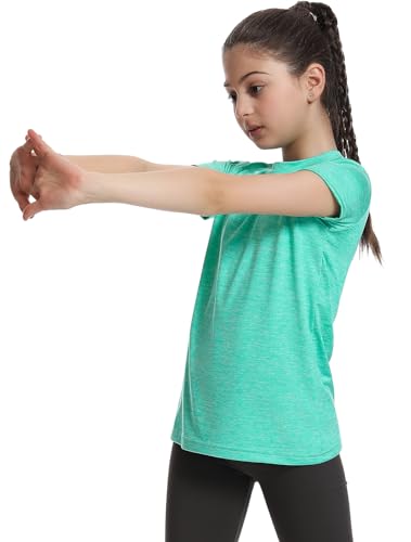 Girls Athletic T-Shirts Short Sleeve Dry Fit Tops 5 Pack - Medium Black Blue Green Red Purple