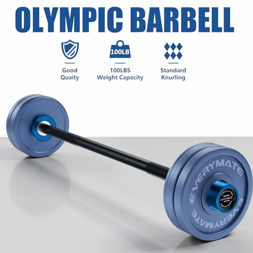 Mini Barbell Bar 5LB for Strength Training & Weightlifting - Blue Sleeves Black