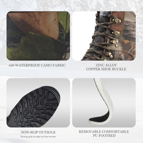 R RUNFUN Men's 8-Inch Waterproof Insulated Camo Hunting Boots - Brown, Size 10