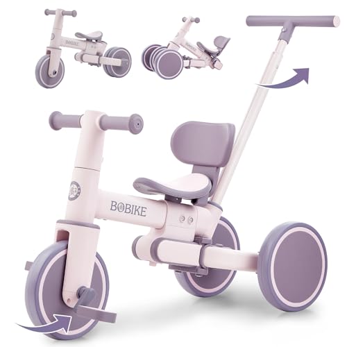 Toddler 5-in-1 Tricycle with Push Handle & Backrest - Purple - Adjustable, Removable Seat & Easy Assembly