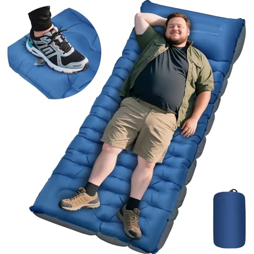 Extra Thick 6-Inch Camping Sleeping Pad with Built-In Pump - Blue & Gray