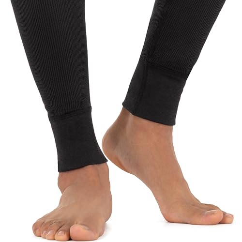 Men's Thermal Long Johns Bottoms Black 4 Pack Large - Waffle Knit