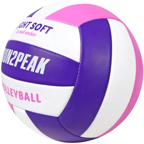 RUN2PEAK Light Soft Volleyball - Kids Youth Teen Indoor Outdoor Training - Purple/Pink/White
