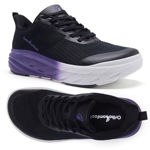 OrthoComfoot Women's Wide Orthopedic Diabetic Running Shoes 8.5K6 Black Purple