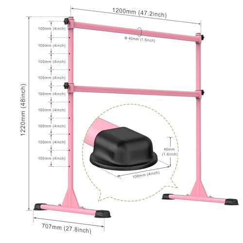 Pink 4ft Adjustable Freestanding Ballet Bar for Kids & Adults - Heavy Duty Dance & Yoga Equipment