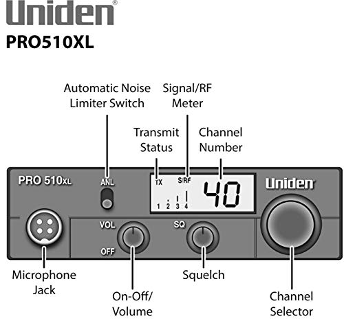 Uniden PRO510XL 40-Channel CB Radio - Compact, Backlit LCD, Public Address, 7W, One Size