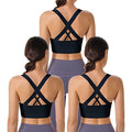 Large Black Support Sports Bras 3 Pack - Padded Seamless Criss Cross