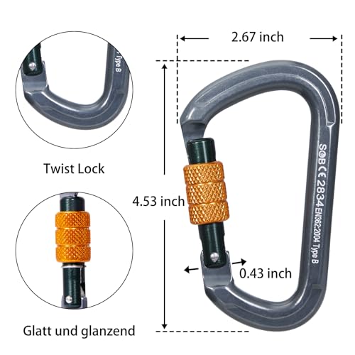 Heavy Duty Locking Carabiner Clips 28KN 6 Pack for Climbing Rescue & Outdoor Use