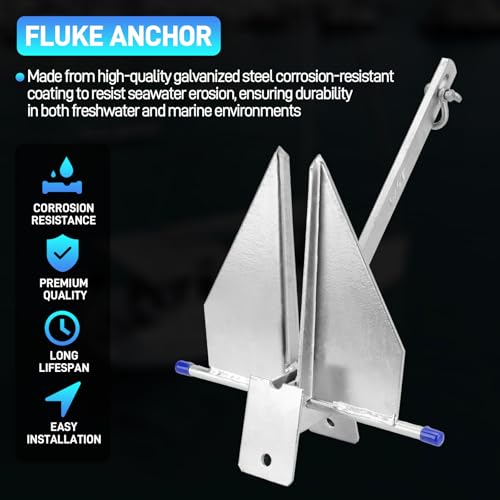 10LB Heavy Duty Boat Anchor Kit with Chain & Rope - Galvanized Marine Anchor