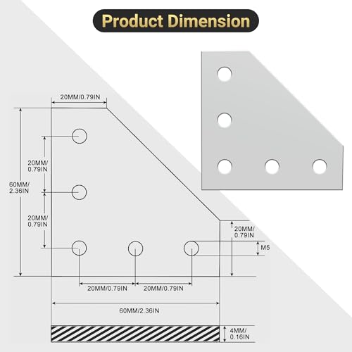 12 Set 2020 Corner Bracket Joint Plate L Shape 5 Hole Aluminum Extrusion Connector with 60Pcs T-Nuts, 60Pcs Screws and 1Pcs Wrench for 20 x 20mm Series Aluminum Extrusion Profile, Silver