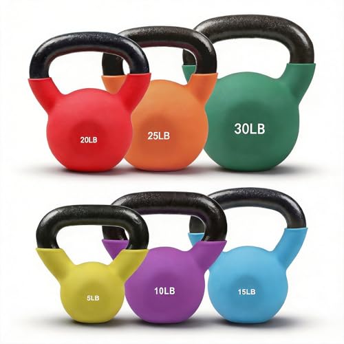 Neoprene Coated Kettlebell Set - Solid Cast Iron Weight Training Equipment