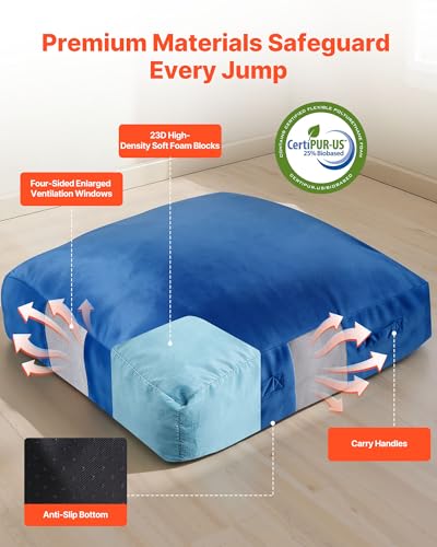 Kids Sensory Crash Pad with Foam Blocks - Large Blue Play Mat, 59.1x59.1x11.8in