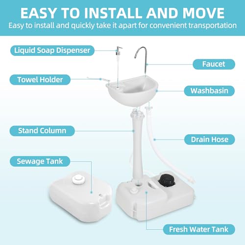 YITAMOTOR 17L Portable Camping Sink with 24L Sewage Tank, Hand-Free Operation, Wheels & Soap Dispenser