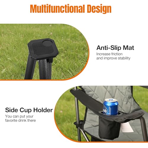 FUNYAKIT 2 Pack Oversized Padded Camping Chairs with Lumbar Support & Cooler Bag