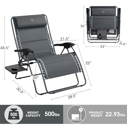 TIMBER RIDGE XXL Oversized Zero Gravity Chair Gray 33" Wide 500lb - 1 Pack