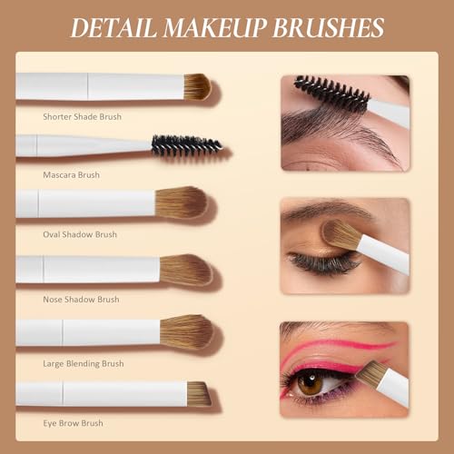 Pearl White Makeup Brush Set with Case - 20 Professional Brushes & Puffs