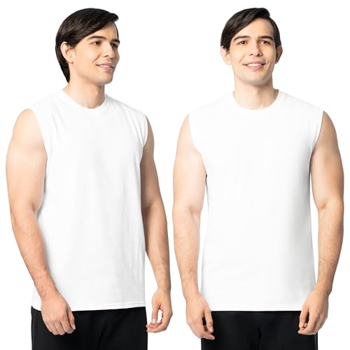 Men's Sleeveless Cotton T-Shirt - Breathable Moisture-Wicking & Odor Control, Small, White