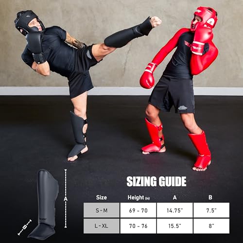 Elite Sports Muay Thai Shin Guards Kickboxing MMA Leg Protectors Black S-M