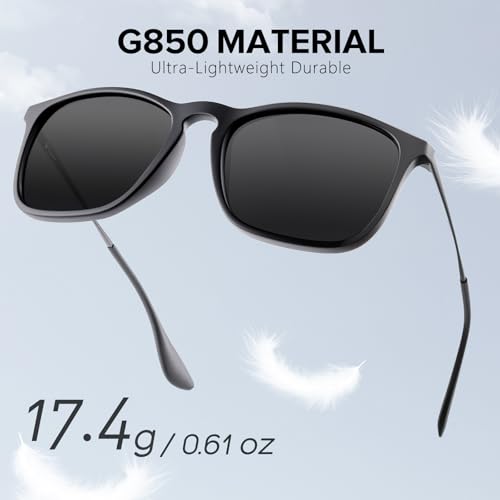 Polarized Sunglasses for Men Women - Black Frame with Metal Temples