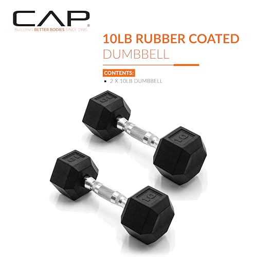 10 lb Chrome Handle Rubber Coated Hex Dumbbell - Pair