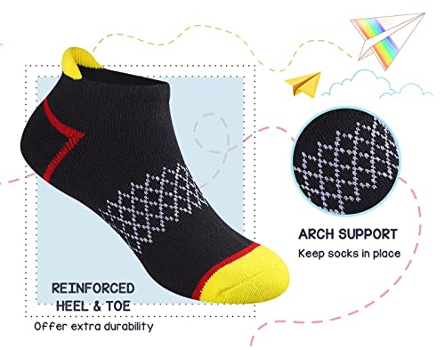 Kids Athletic Socks 12 Pairs for Boys, Cushioned Ankle Socks, 4-6 & 6-8 Years, Black, Variation of 10-12 Years