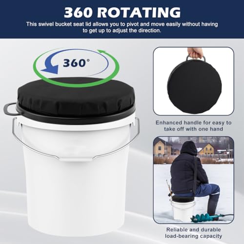 Black 5 Gallon Bucket Seat with 360-Degree Swivel and Waterproof Cover