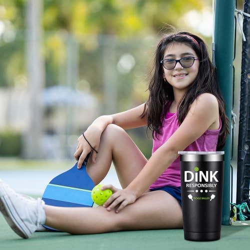 Pickleball Gift Mug - Dink Responsibly Insulated Stainless Steel Tumbler - Black Variation
