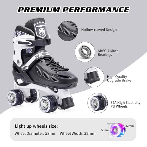 Kids & Adults Roller Skates Black XLarge - Youth & Adult Size 7-10 Men / 8-11 Women