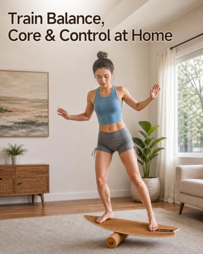 Balance Board with Roller & Stand - Indoor Surf Trainer for Home Workout