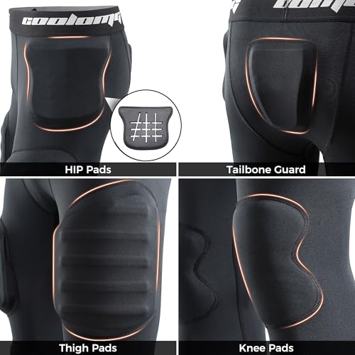 COOLOMG Youth Football Girdle with 7 Impact Pads, Black Large