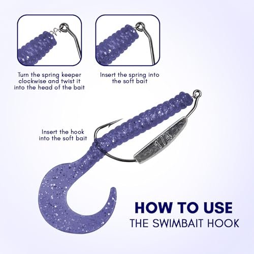 3/16oz 3/0 Weighted Swimbait Hooks with Twist Lock Bait Keeper - Bass Fishing Tackle