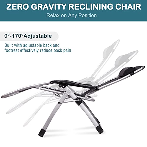 Black Zero Gravity Lounge Chair - Adjustable Folding Outdoor Recliner with Cup Holder