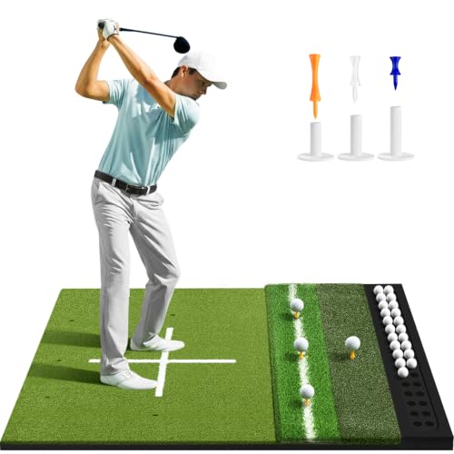 Golf Hitting Mat 3'11 x 5'2 Inch 26-45mm Thick with 3 Turf Zones & Ball Tray - Indoor & Outdoor Practice