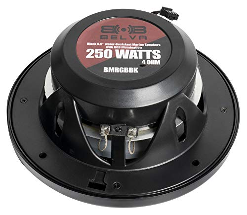 BELVA 6.5-Inch 2-Way Marine Coaxial Speakers with Multi-Color LED - Black, 500W Peak