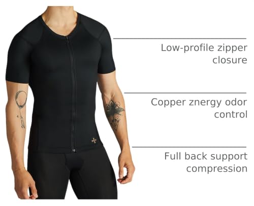 Tommie Copper Men's X-Large Short Sleeve Compression Shirt with Front Zipper - Black