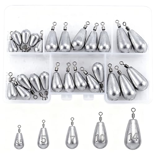 Fishing Sinkers Kit 25pcs Bass Casting Weights with Swivels for Long Casts