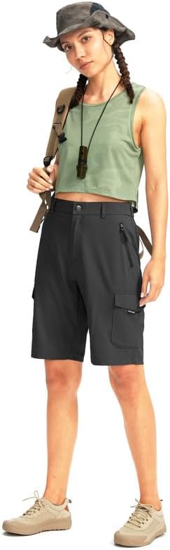 Skiennix Women's Hiking Golf Shorts - Lightweight Quick-Dry Cargo Bermuda with 5 Pockets, Knee Length