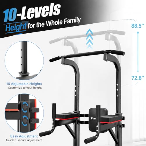 ZENOVA Black Multi-Function Power Tower Pull Up Bar with Dip Station and Adjustable Height