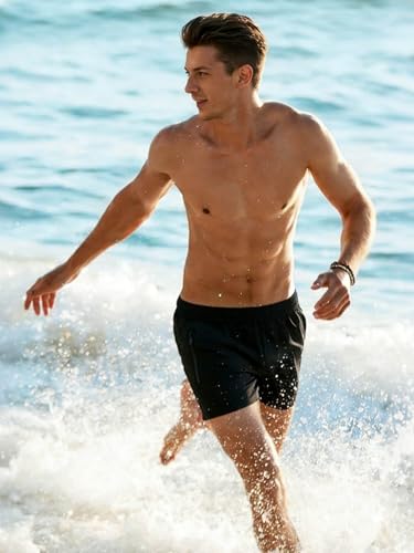 Men's Swim Trunks with Zipper Pockets 5 Inch Quick Dry Beach Shorts - Large, Black