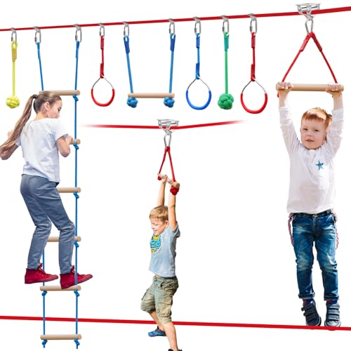60ft Ninja Warrior Obstacle Course for Kids with Accessories & Tree Protectors
