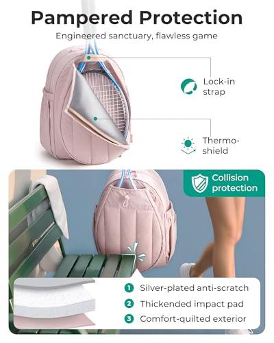 Pink Quilted Tennis Gym Backpack with 15.6'' Laptop & Racket Compartments - Variation of THIS listing