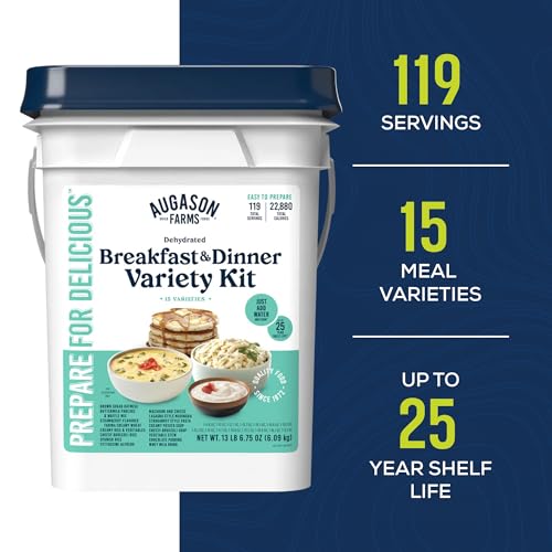Augason Farms 13 Meal Deluxe Emergency Food Supply Pail - Long Shelf Life, Ready-to-Eat Breakfast & Dinner Varieties