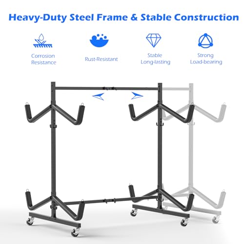 LLDDHHWW 4-Kayak Freestanding Storage Rack with Wheels, Adjustable Steel Canoe & Paddle Organizer