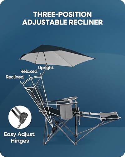 Reclining Beach Chair with Umbrella Holder Navy - Sport-Brella