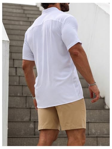 SOLY HUX Men's Summer 2-Piece Short Set Casual Beach Outfit Large White & Khaki