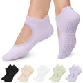 Non-Slip Pilates Socks for Women - Black, White, Green, Purple, Beige - 5 Pairs
