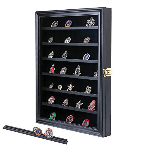 Lockable Wooden Display Case for Military Challenge Coins - Matt Black