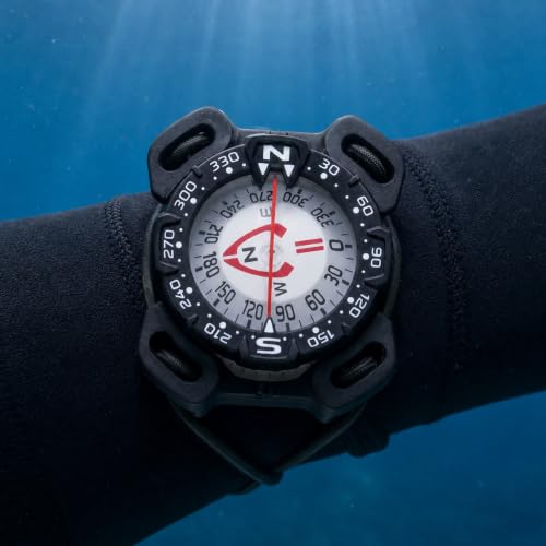 Scuba Dive Compass with Glow Dark Face Waterproof to 230ft - Bungee Mount